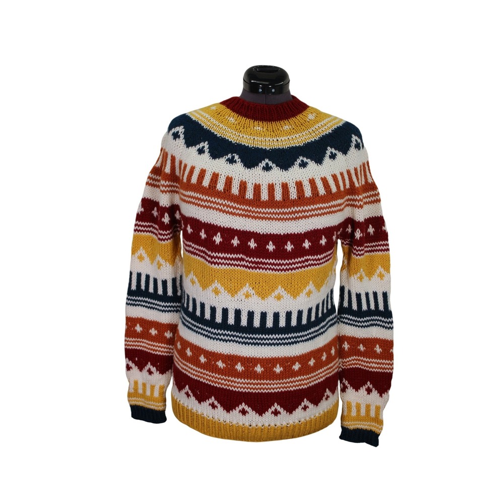 Hand Knit Fair Isle Colorwork Winter Ski Lodge Sweater Women's Medium Pullover
